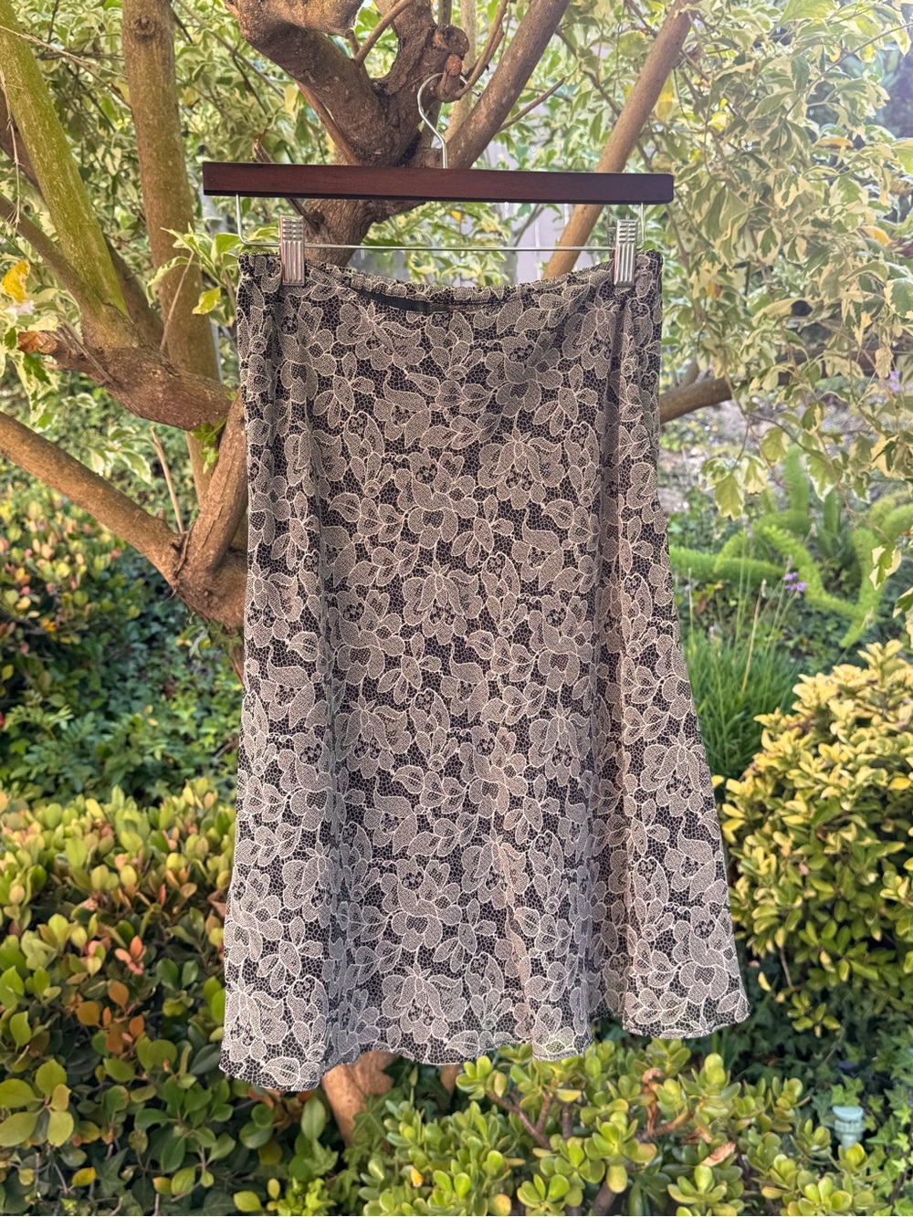 Floral A-Line Skirt in Black and White